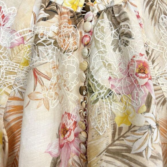 Boston Proper Floral Embroidered Button Up Linen Tunic Blouse Size M Ipanema - Picture 4 of 10